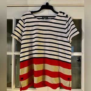 Karl Lagerfeld Knit cap sleeve stripe top black red white tan